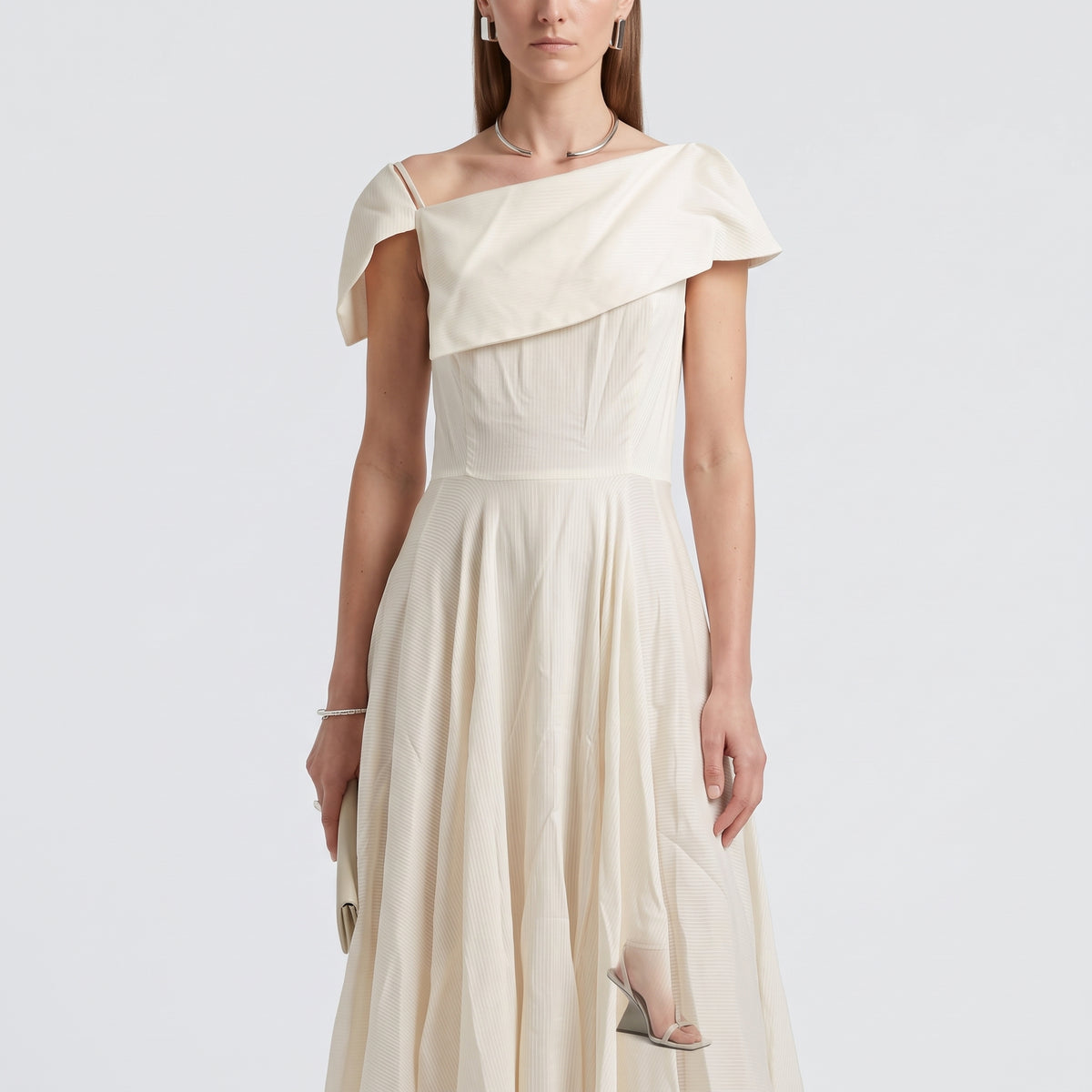 Elegant One-Shoulder Ivory Dress
