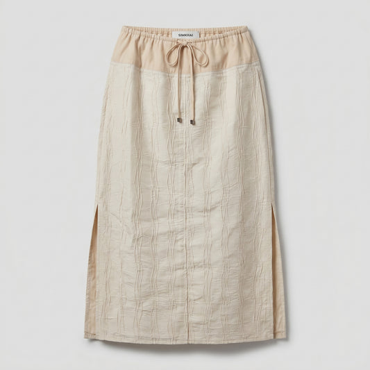 Textured Drawstring Midi Skirt