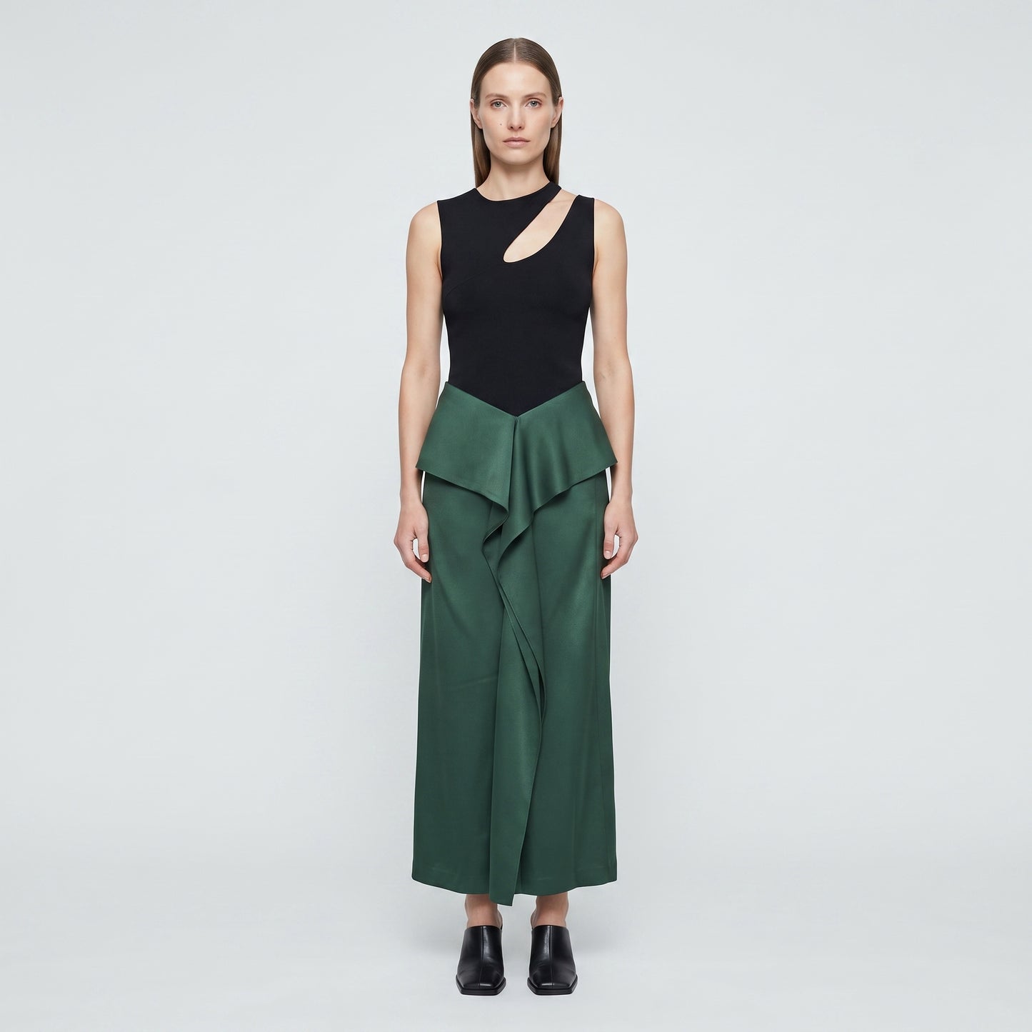 Emerald Ruffled Silk Midi Skirt