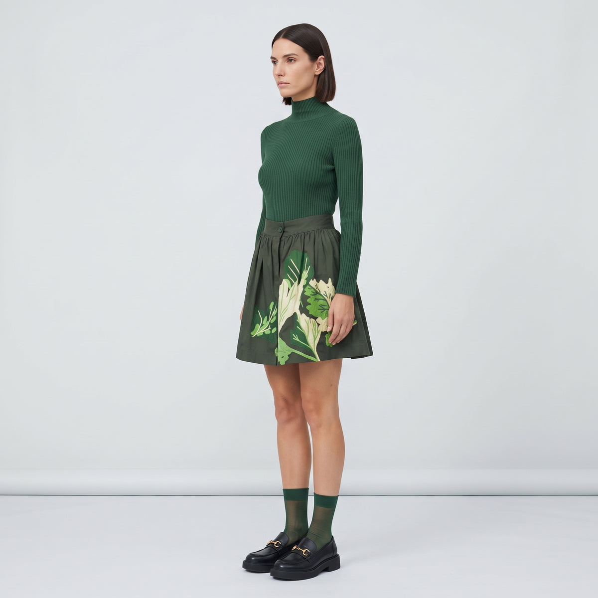 Botanical Embroidered A-Line Skirt