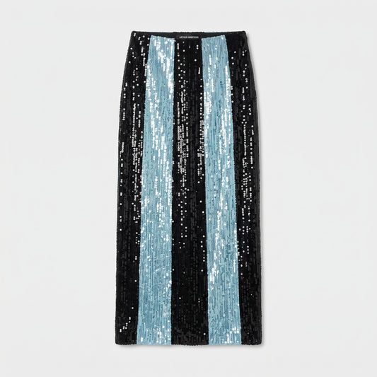 Striped Sequin Midi Pencil Skirt
