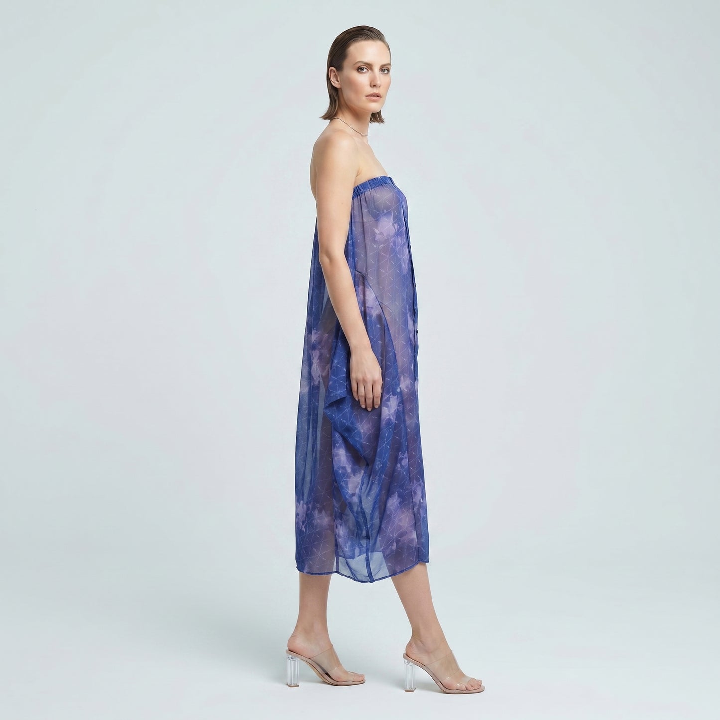 Strapless Blue Tie-Dye Dress