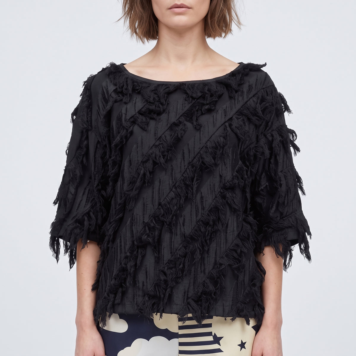 Fringed Textured Black Top