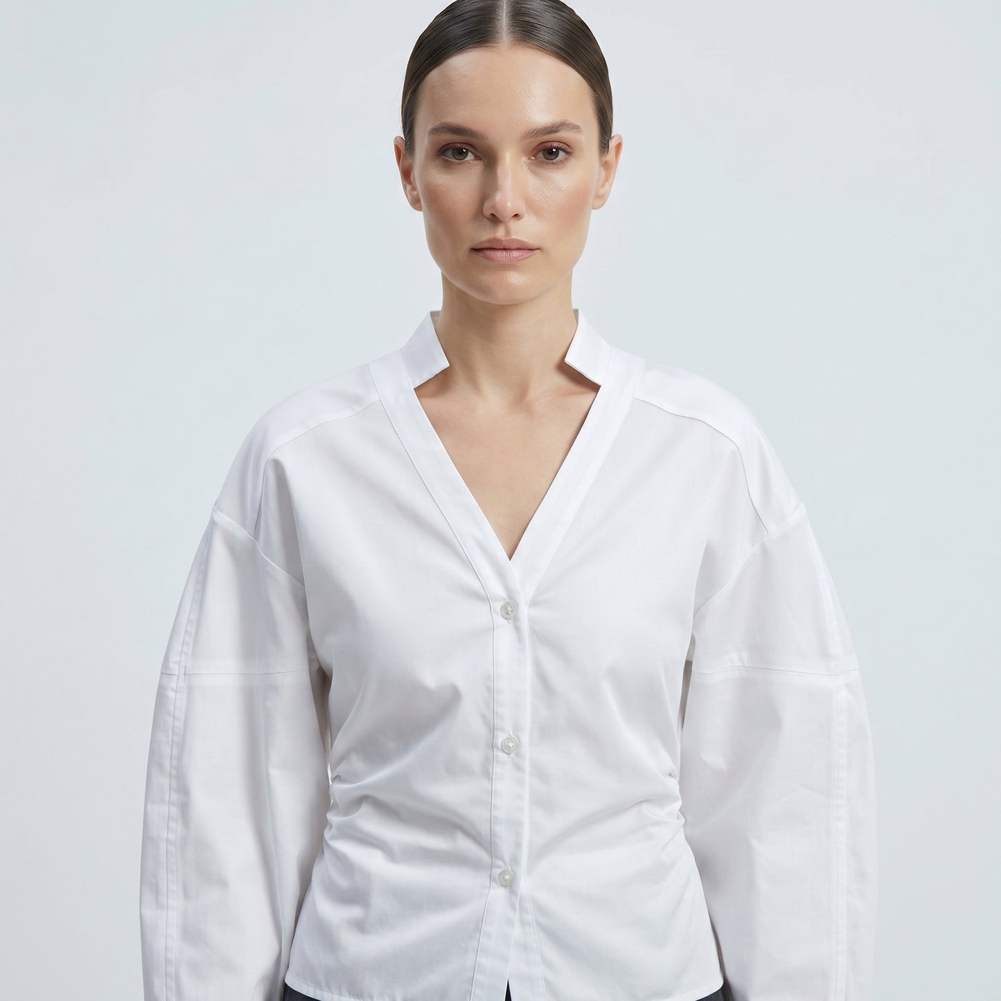 V-Neck Cotton Poplin Shirt