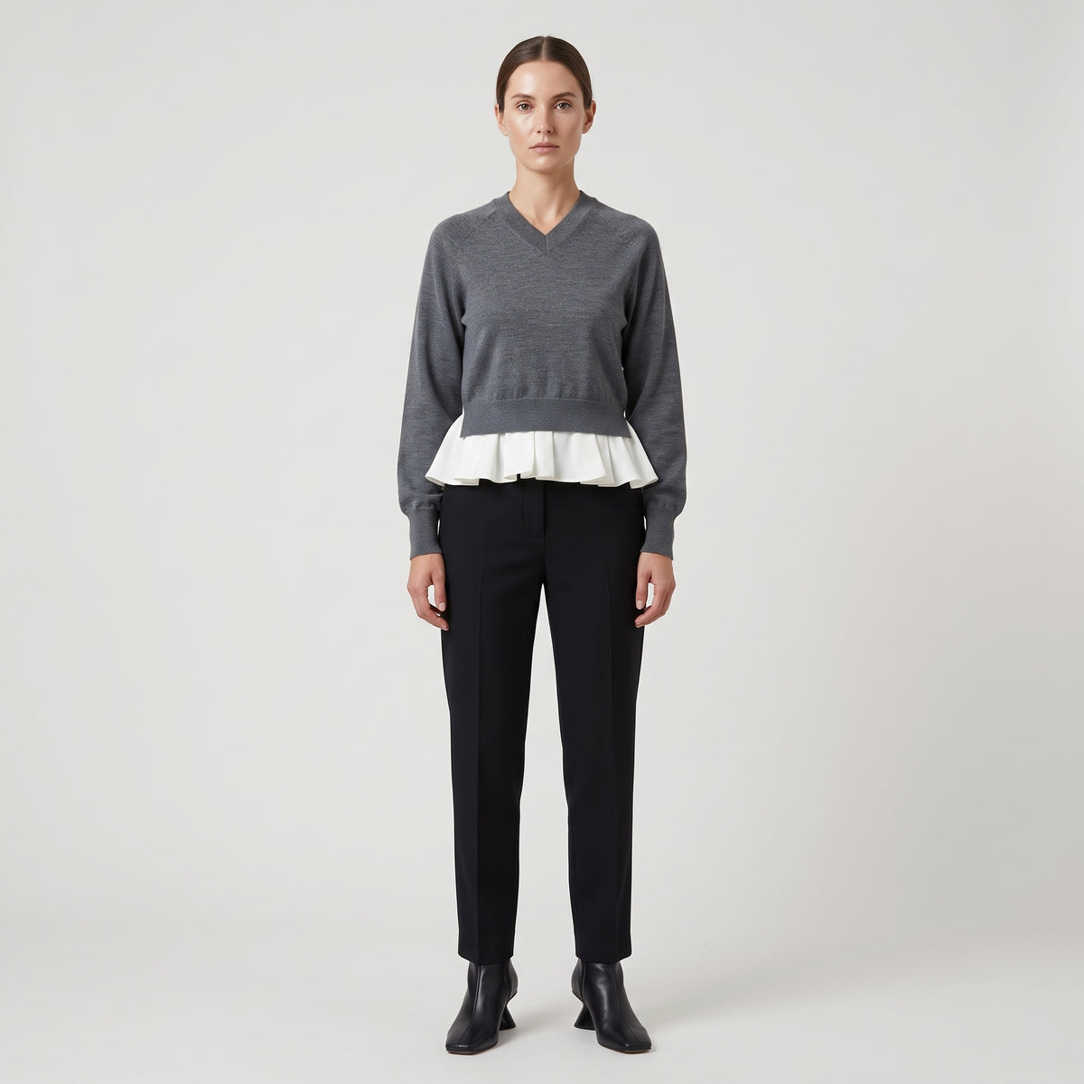 Layered Hem V-Neck Sweater