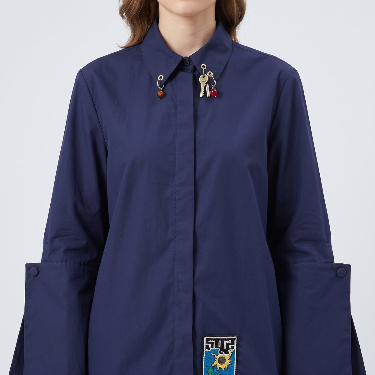 Navy Embellished Poplin Button-Up