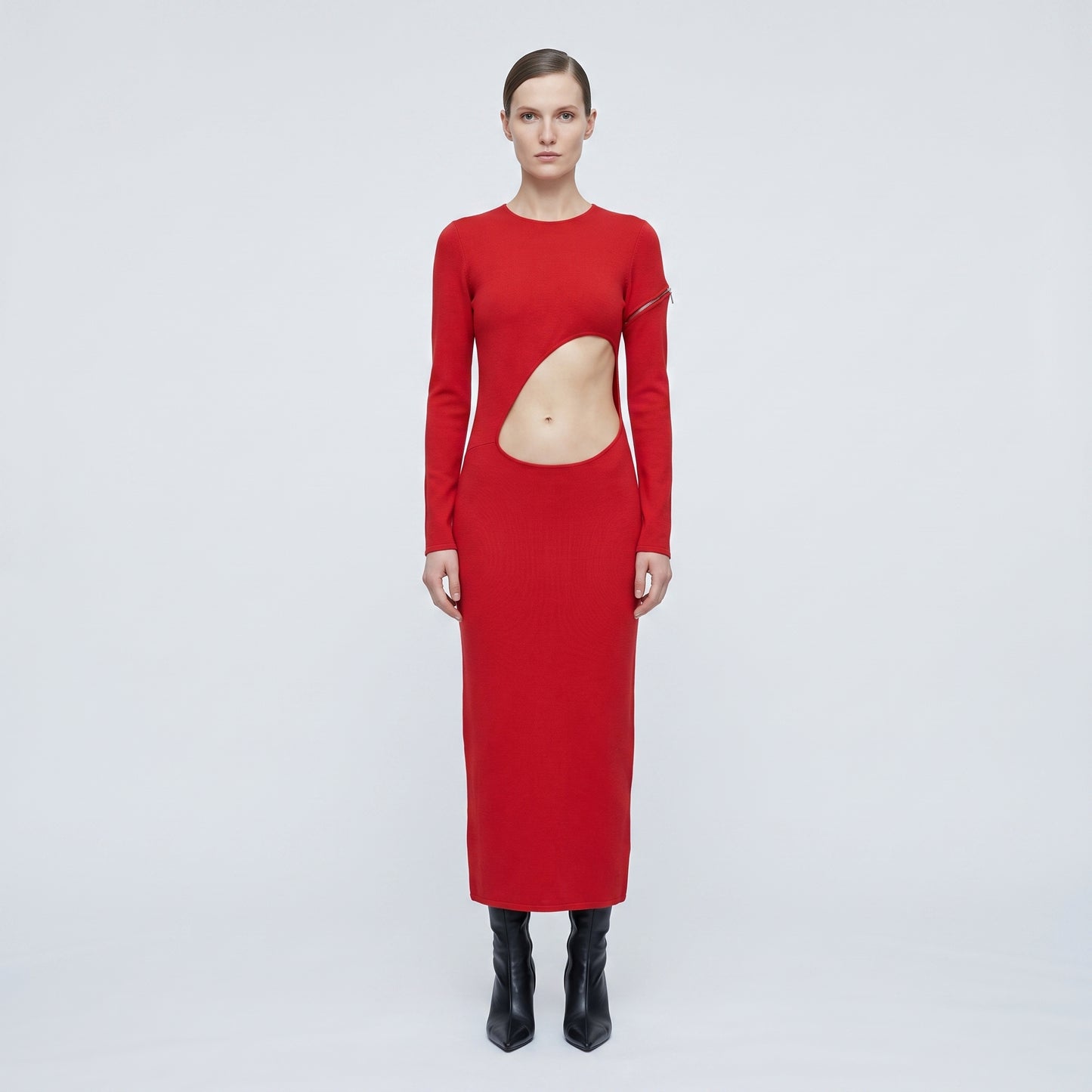 Red Cutout Long Sleeve Dress