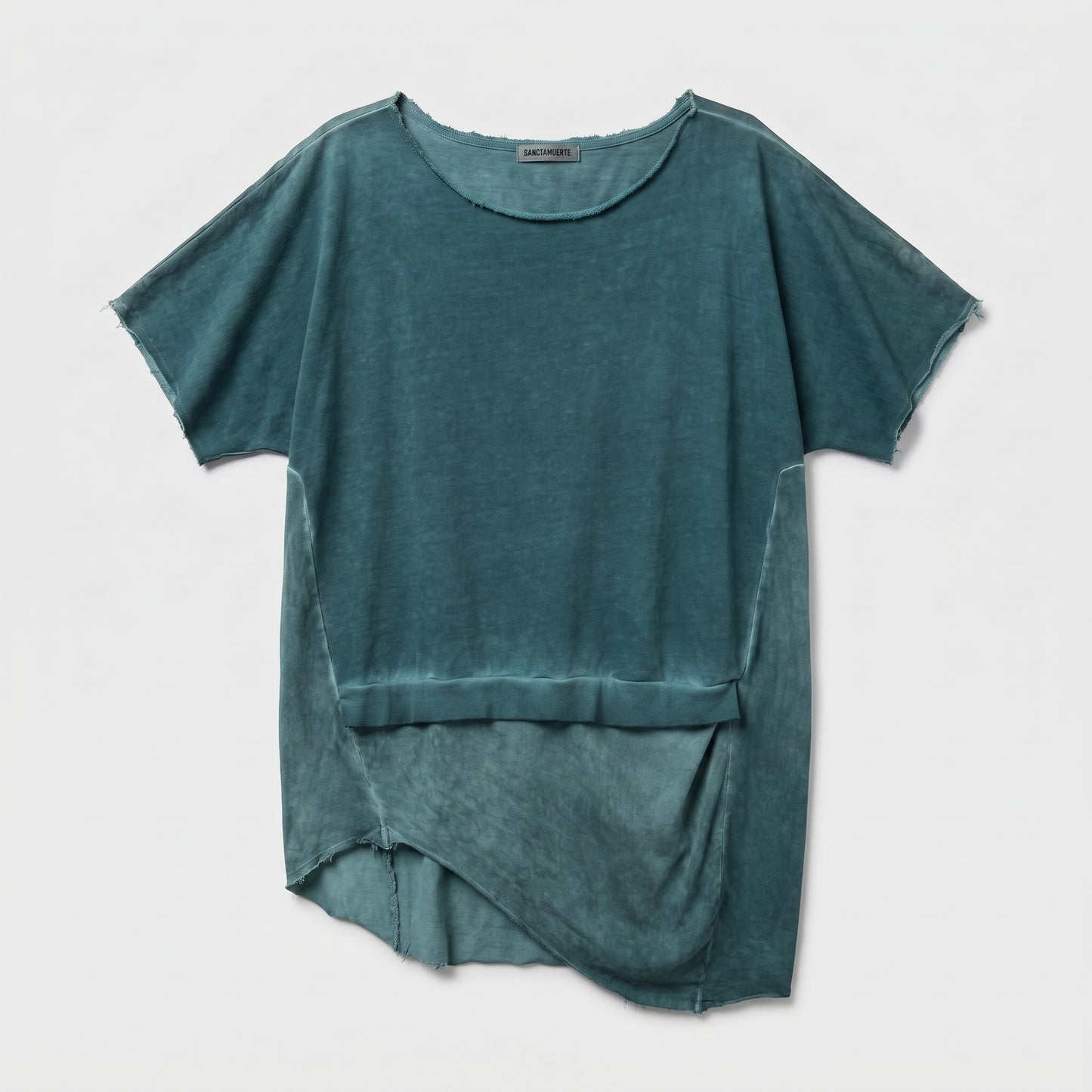 Distressed Asymmetric Teal T-Shirt