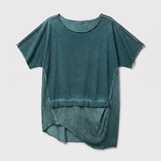 Distressed Asymmetric Teal T-Shirt