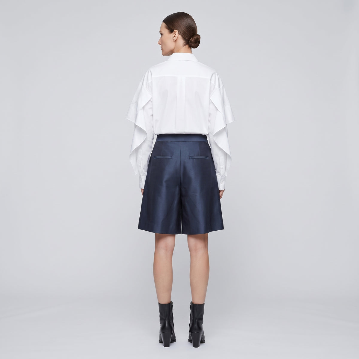 Tailored Navy Pleated Culotte Shorts