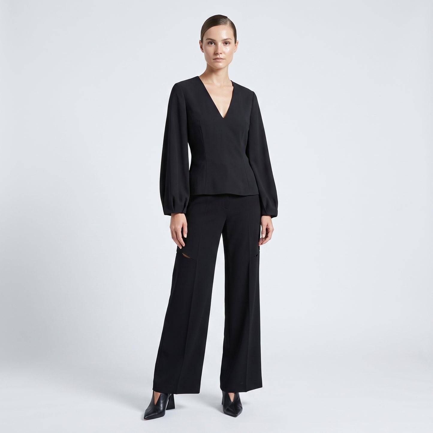Black Deep V-Neck Blouse