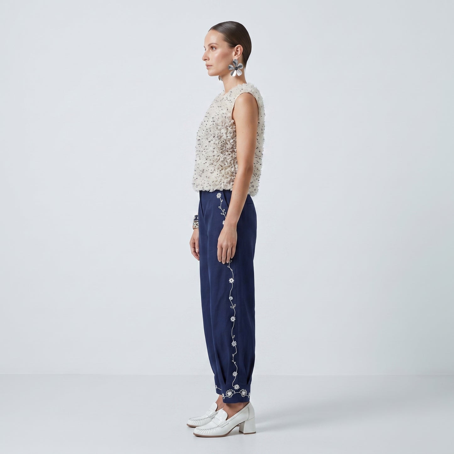 Embellished Floral Ruffle Sleeveless Vest