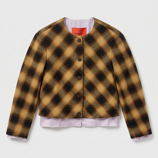 Plaid Wool Blend Cropped Jacket