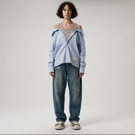 Layered Striped Poplin Shirt