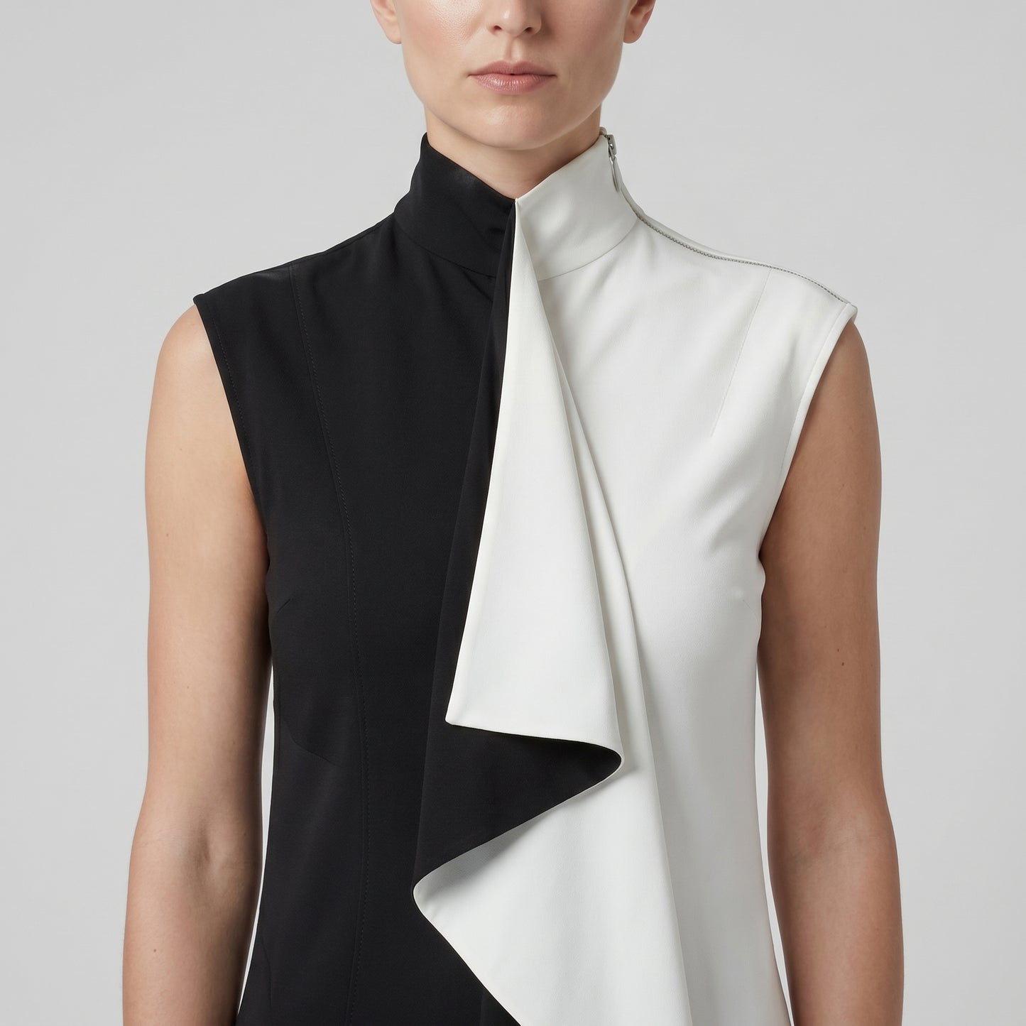 Two-Tone Asymmetric Midi Dress