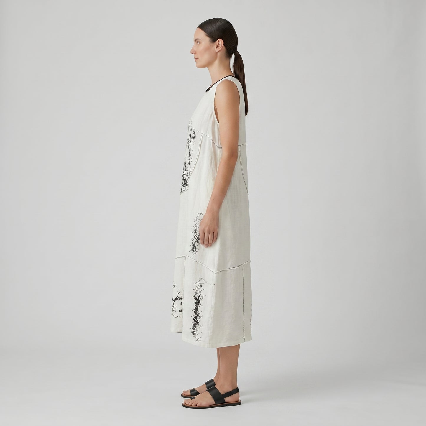 Abstract Print Linen Shift Dress