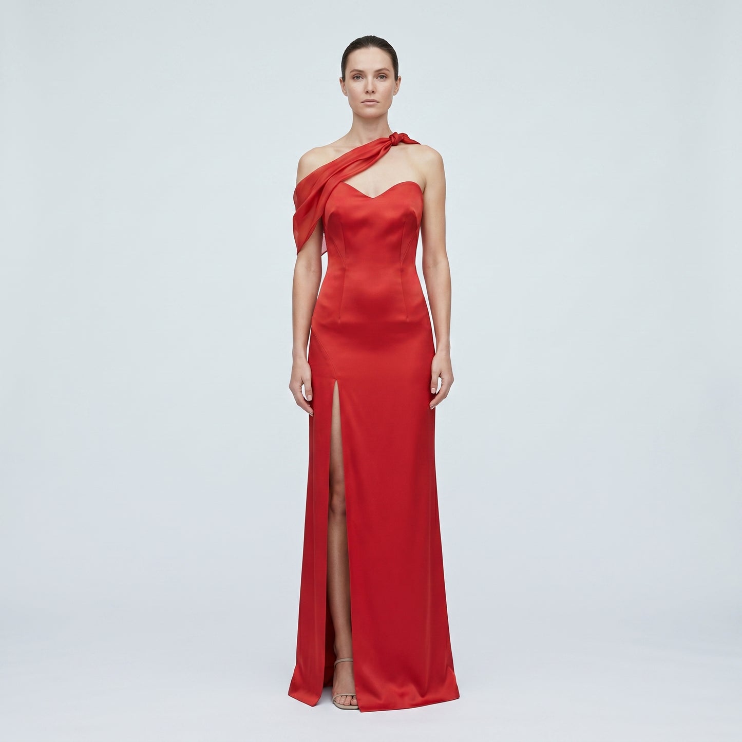 One-Shoulder Red Evening Gown