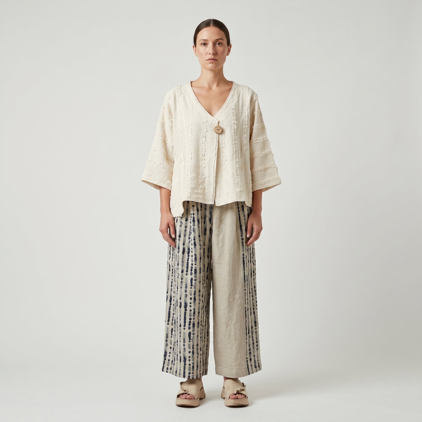 Textured Single Button Cropped Jacket