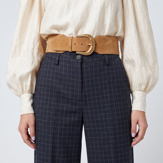 Checked Tailored Wide Leg Trousers