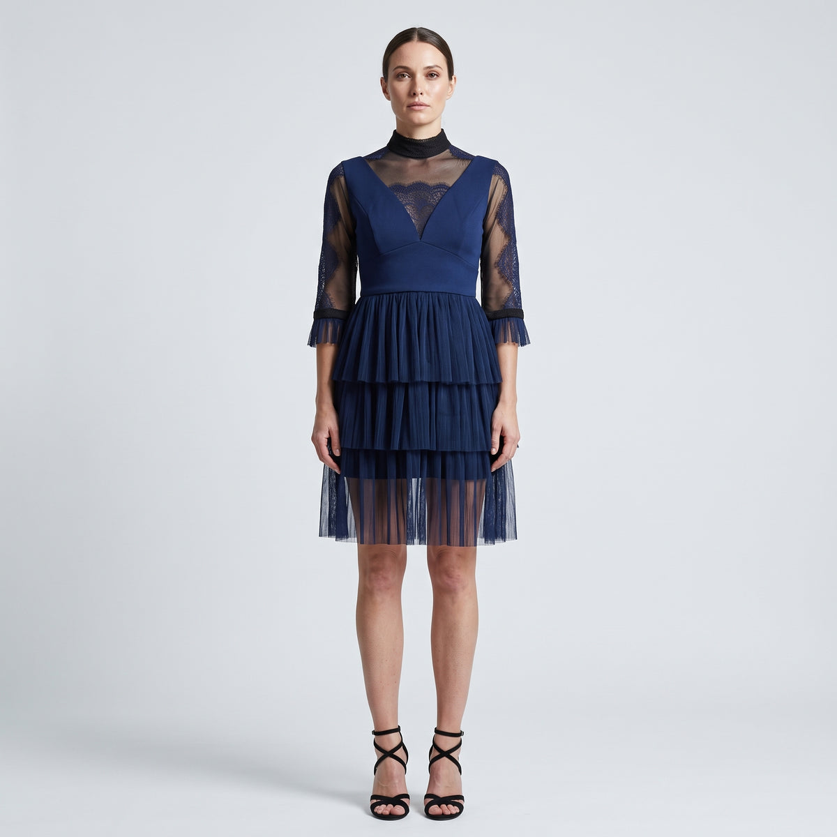Navy Tiered Lace Cocktail Dress