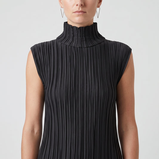 Pleated High Neck Peplum Top