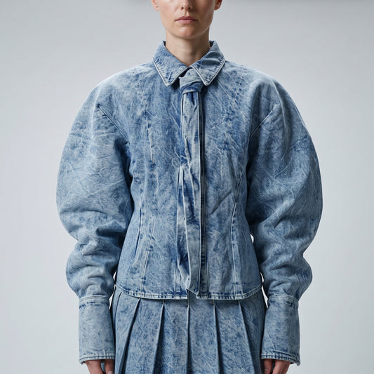 Acid Wash Denim Puff Jacket
