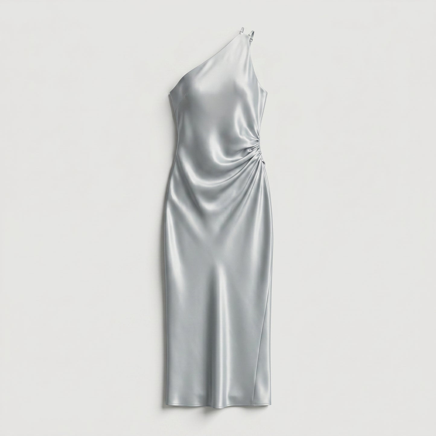 One-Shoulder Metallic Midi Dress