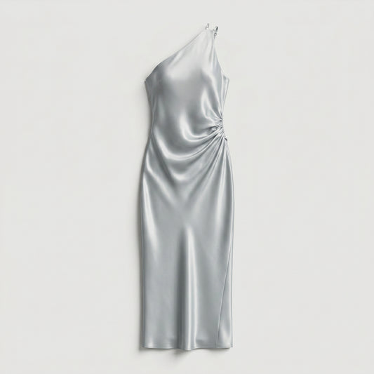 One-Shoulder Metallic Midi Dress