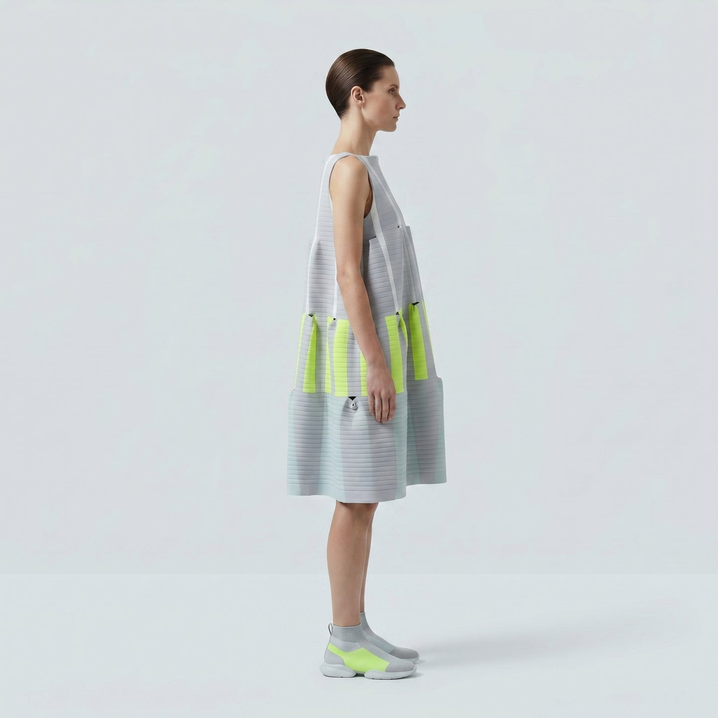 Architectural Ribbed Colorblock Shift Dress