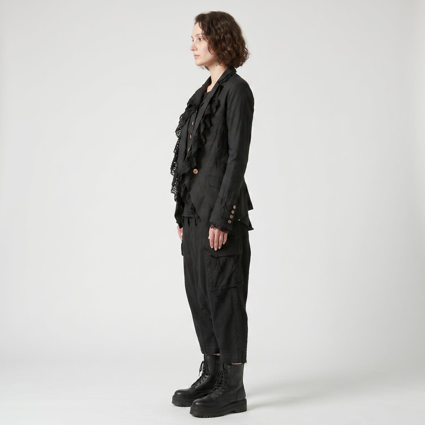 Black Ruffled Lace Trim Jacket