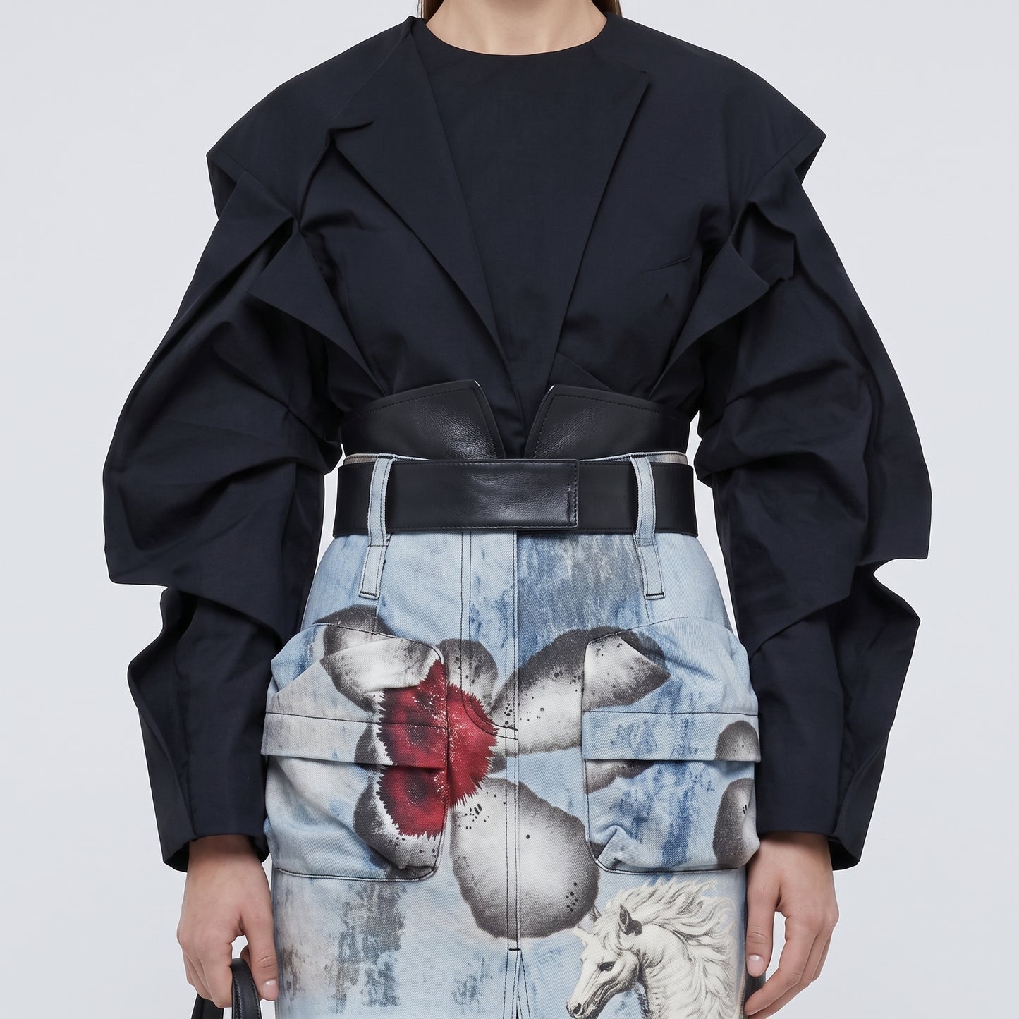 Floral Print Denim Midi Skirt
