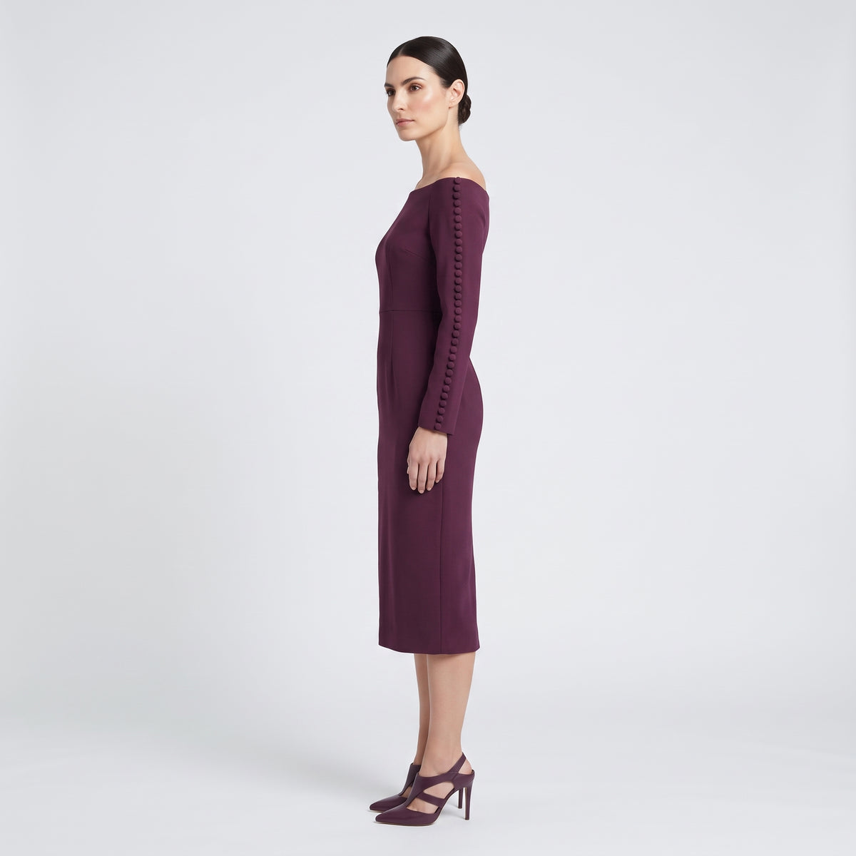 Off-Shoulder Plum Midi Dress