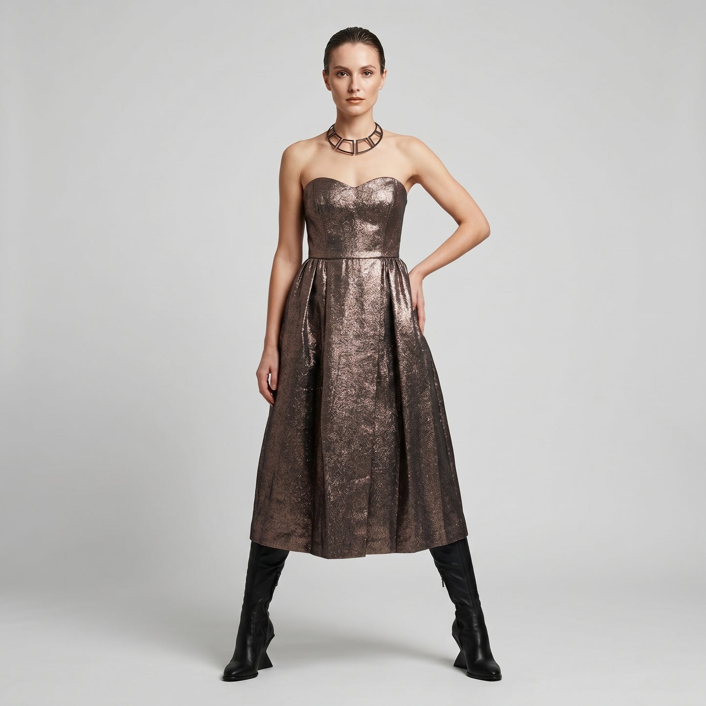 Metallic Strapless Midi Dress