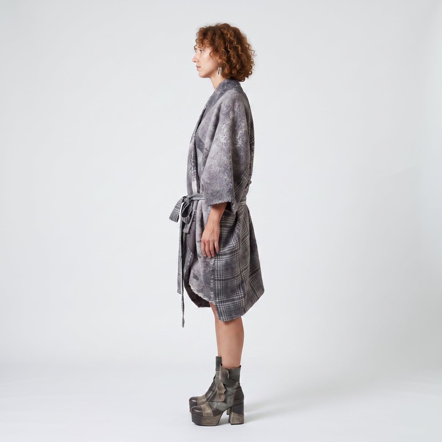 Patchwork Plaid Wool Wrap Coat