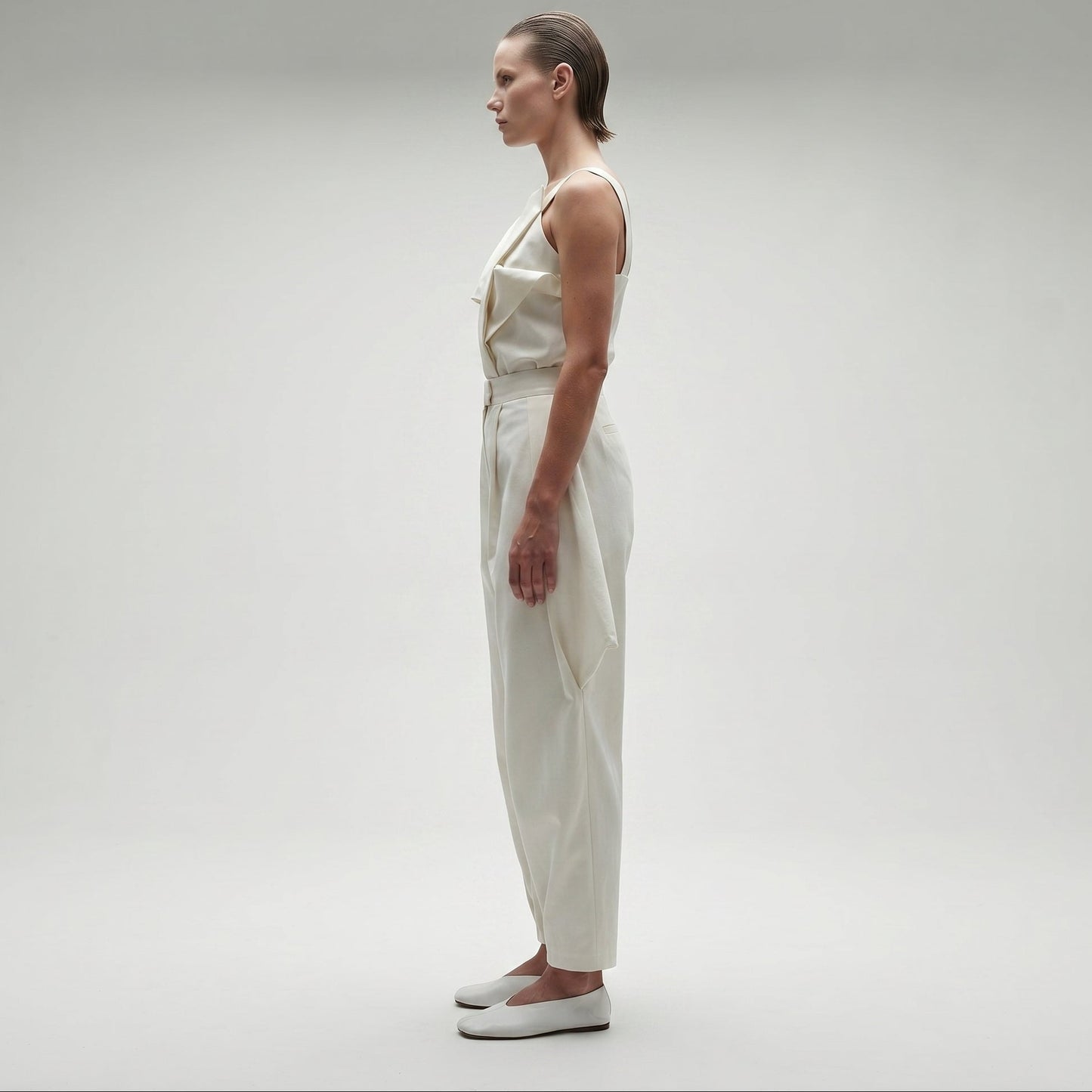 High-Waisted Structured Pleated Trousers