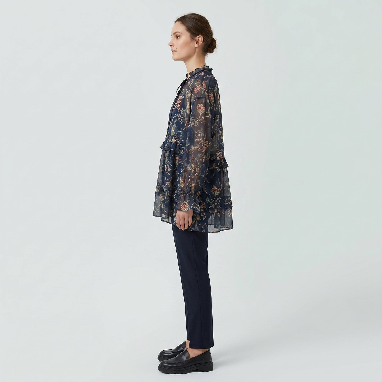 Sheer Floral Ruffled Blouse