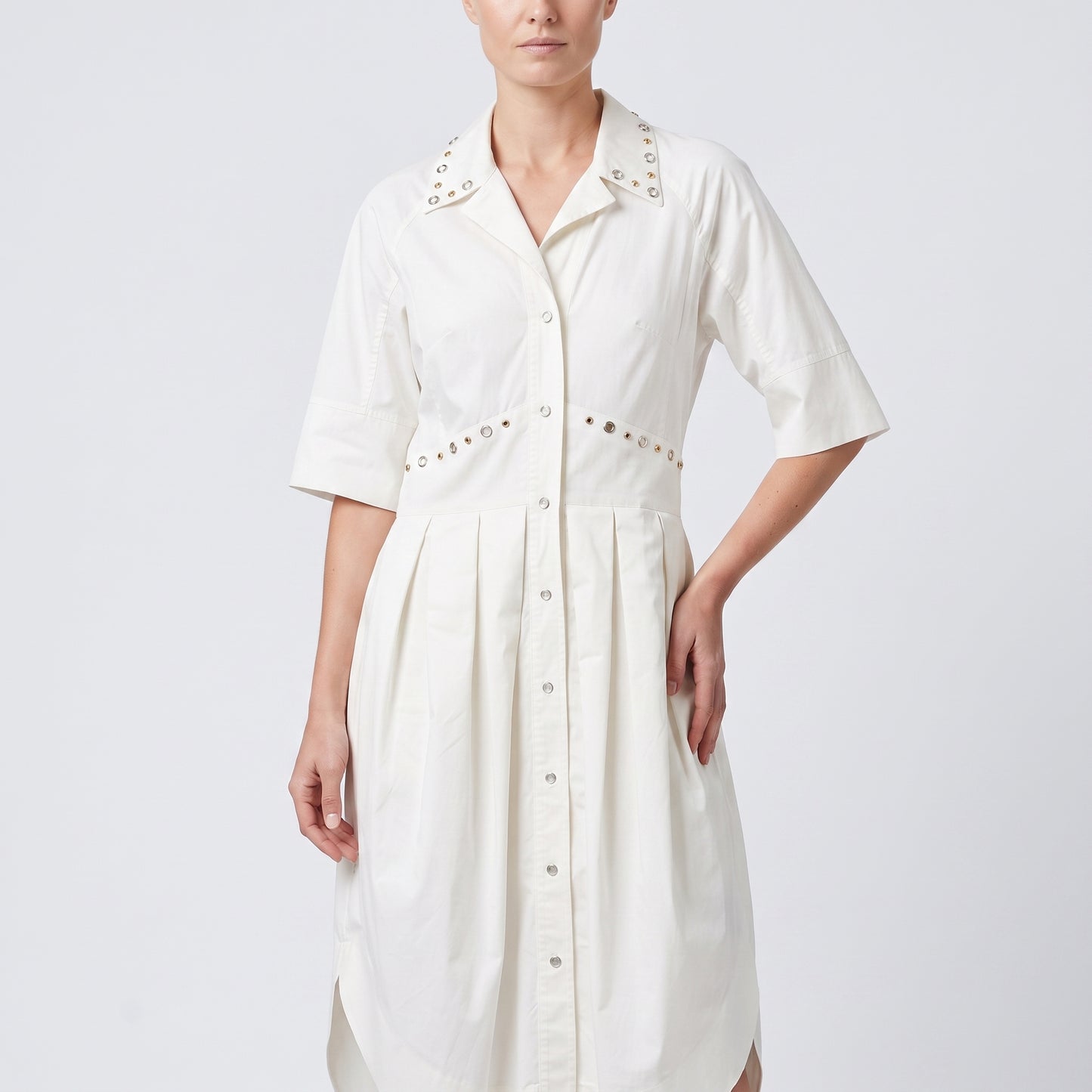 Embellished Cotton Midi Shirt Dress