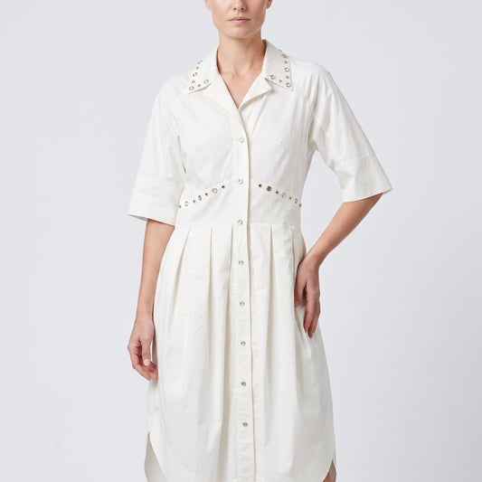 Embellished Cotton Midi Shirt Dress