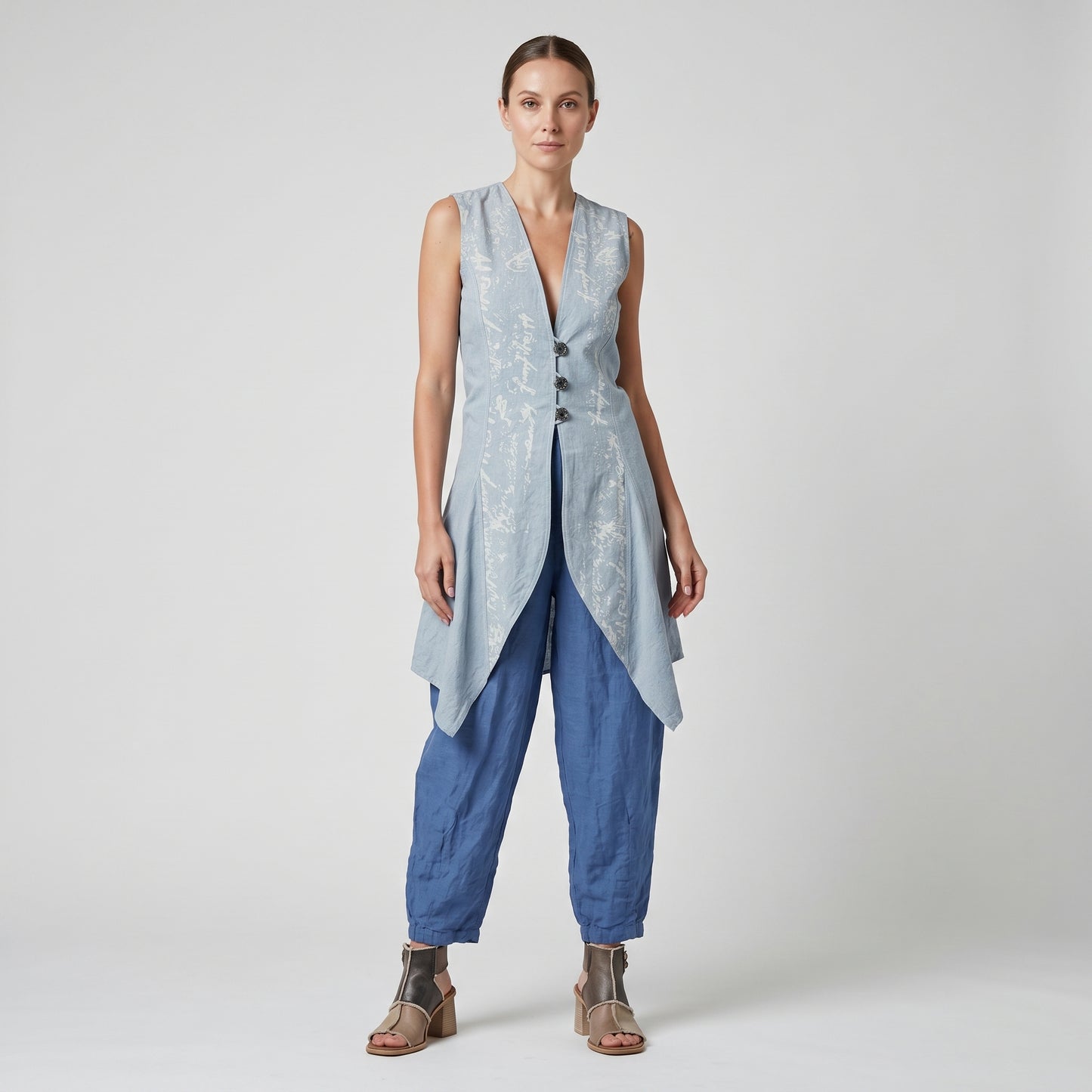Tailored Printed Linen Vest
