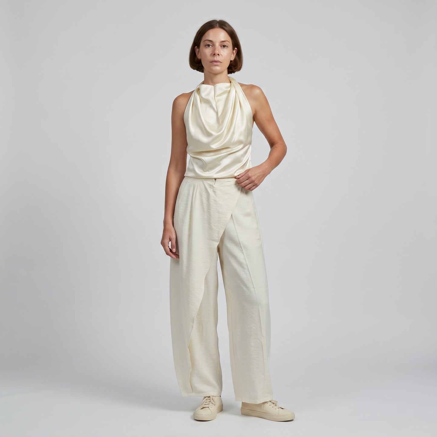 Elegant Silk Halter Neck Top