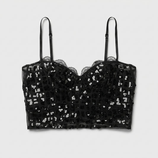 Sequined Lace crop Top