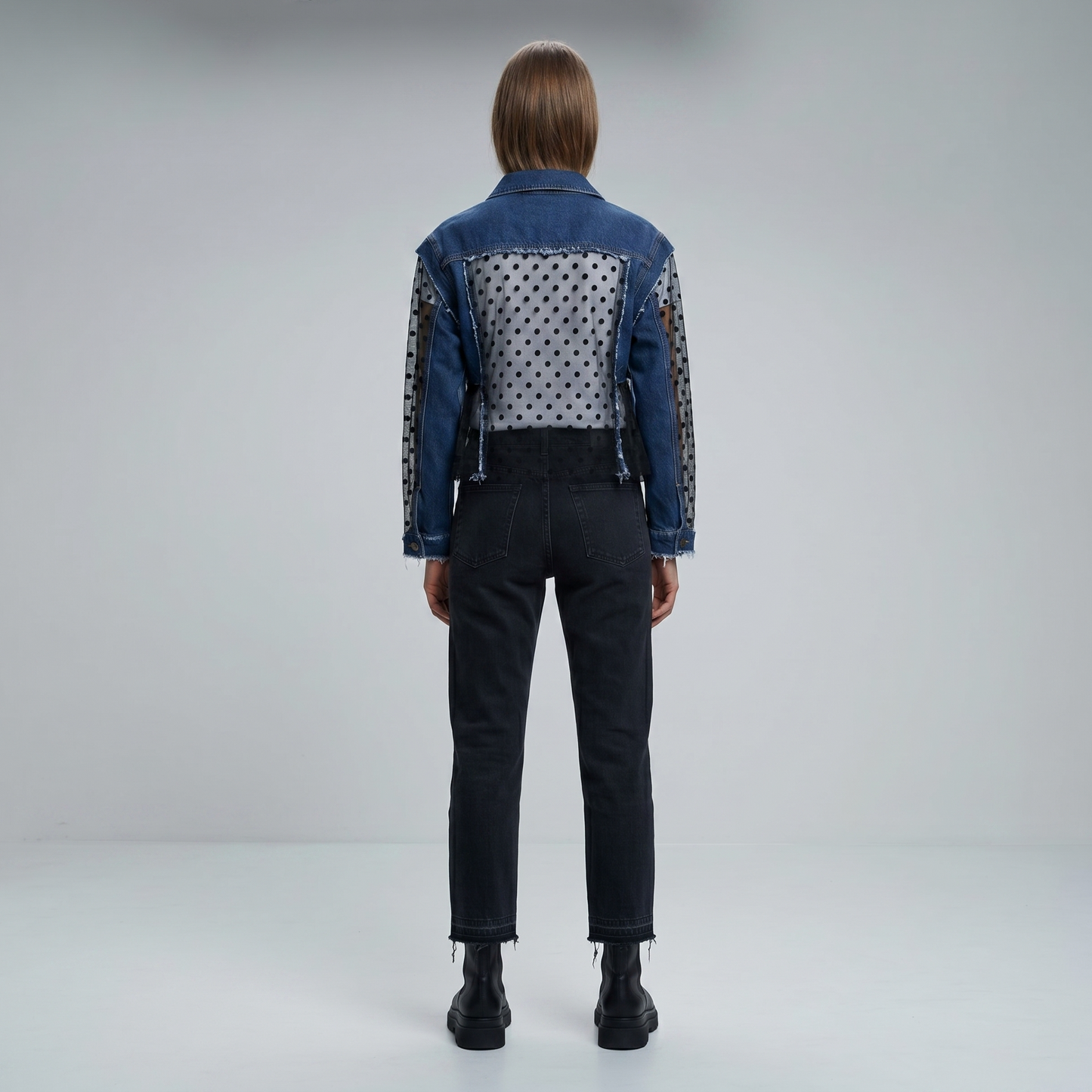 Polka Dot Denim Panel Jacket