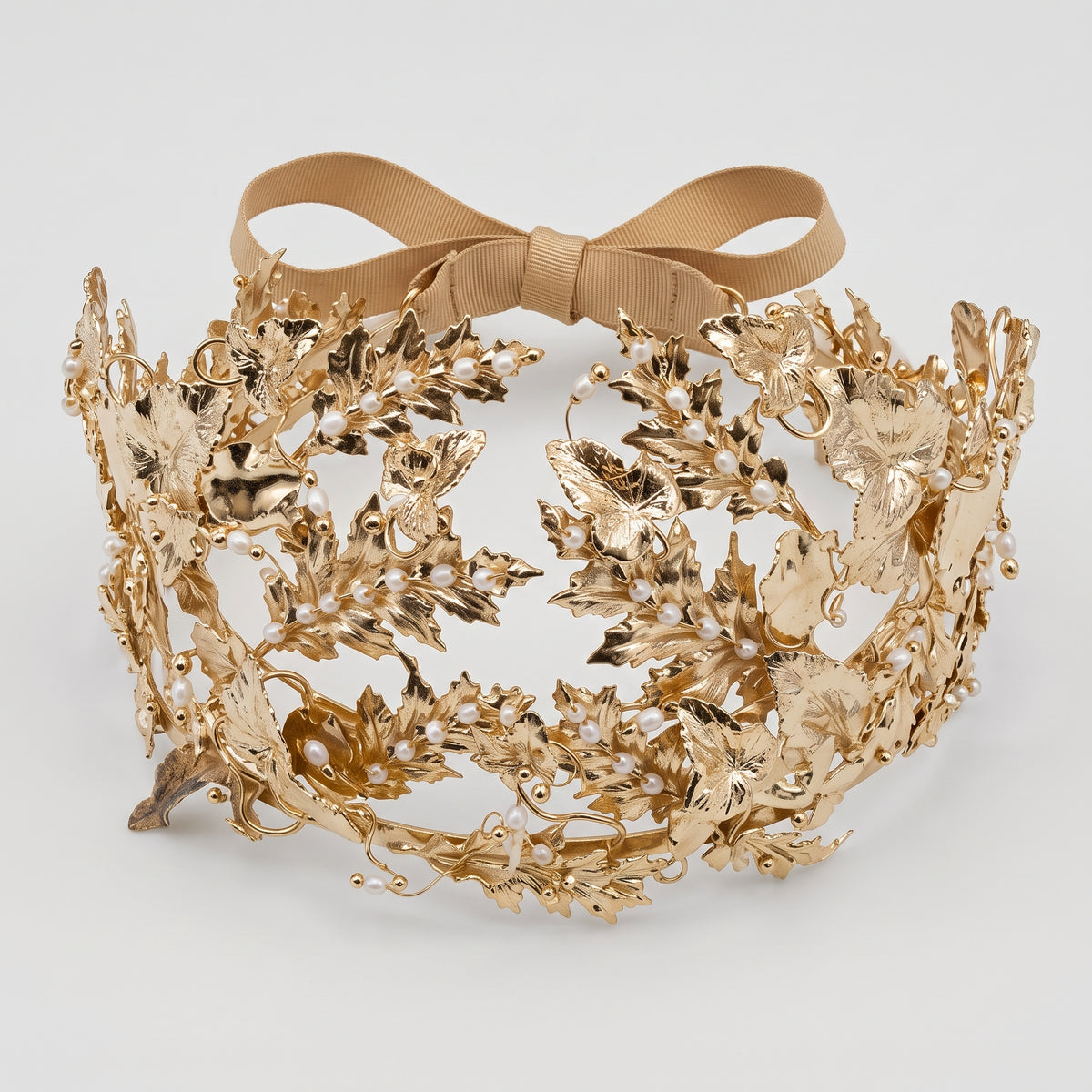 Golden Leaf Pearl Crown Accessory