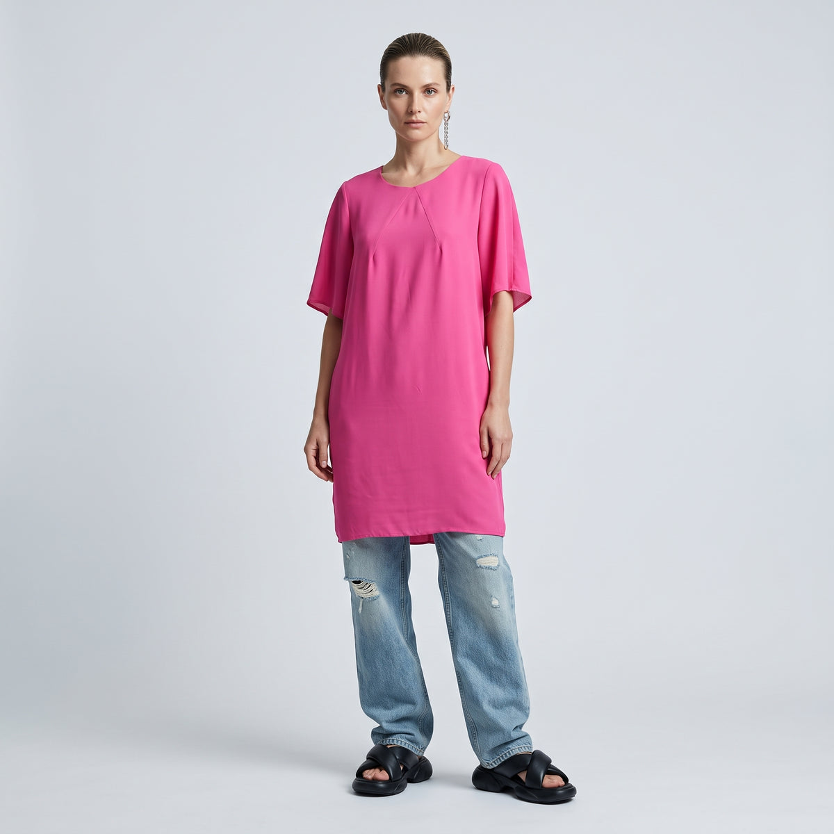Vibrant Pink Pleated Mini Dress