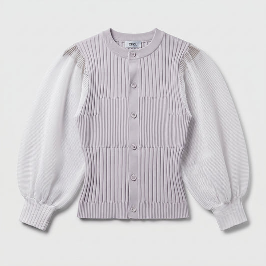 Ribbed Contrast Sleeve Cardigan