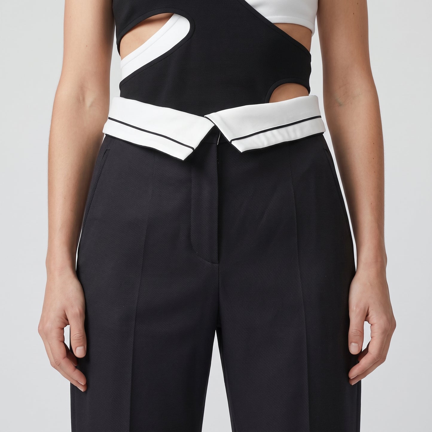 Contrast Waistband Tailored Trousers