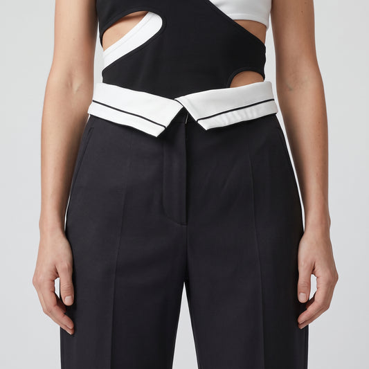 Contrast Waistband Tailored Trousers