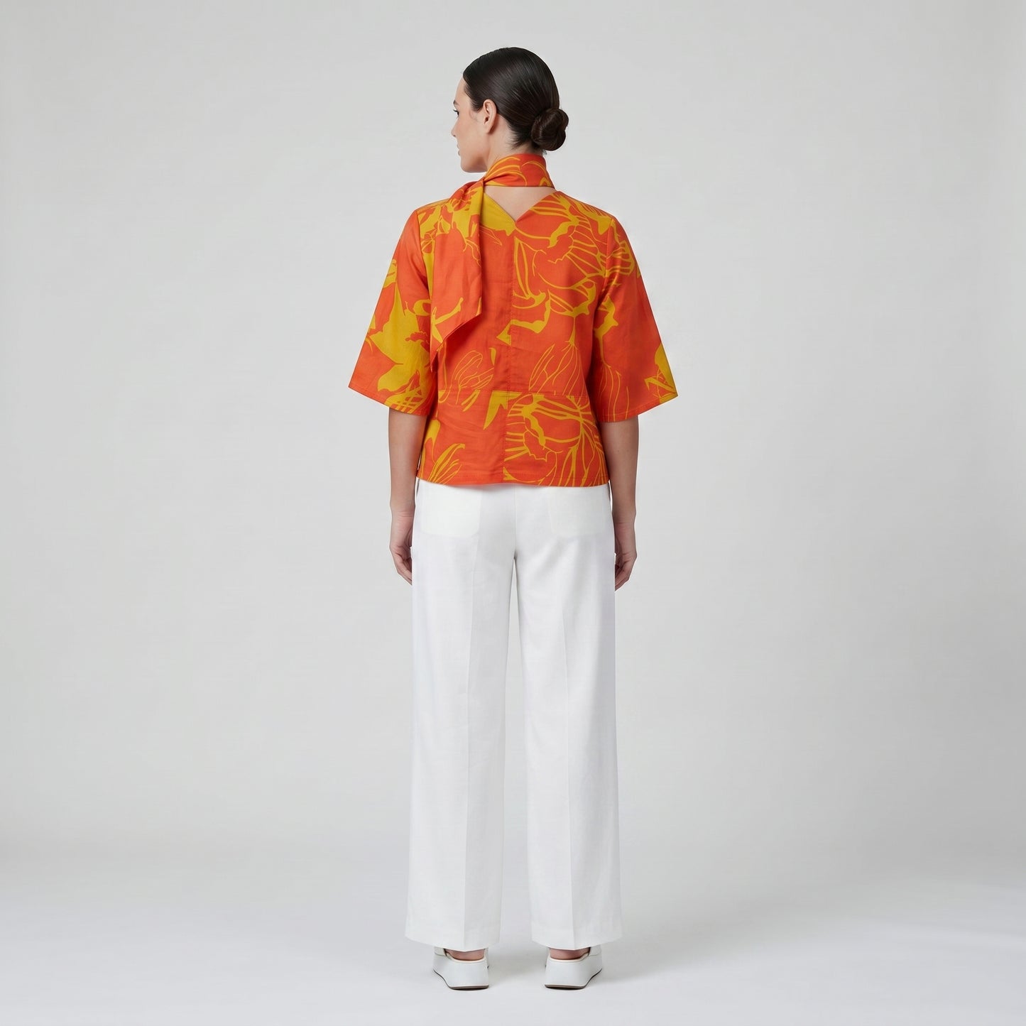 Floral Draped High-Neck Blouse