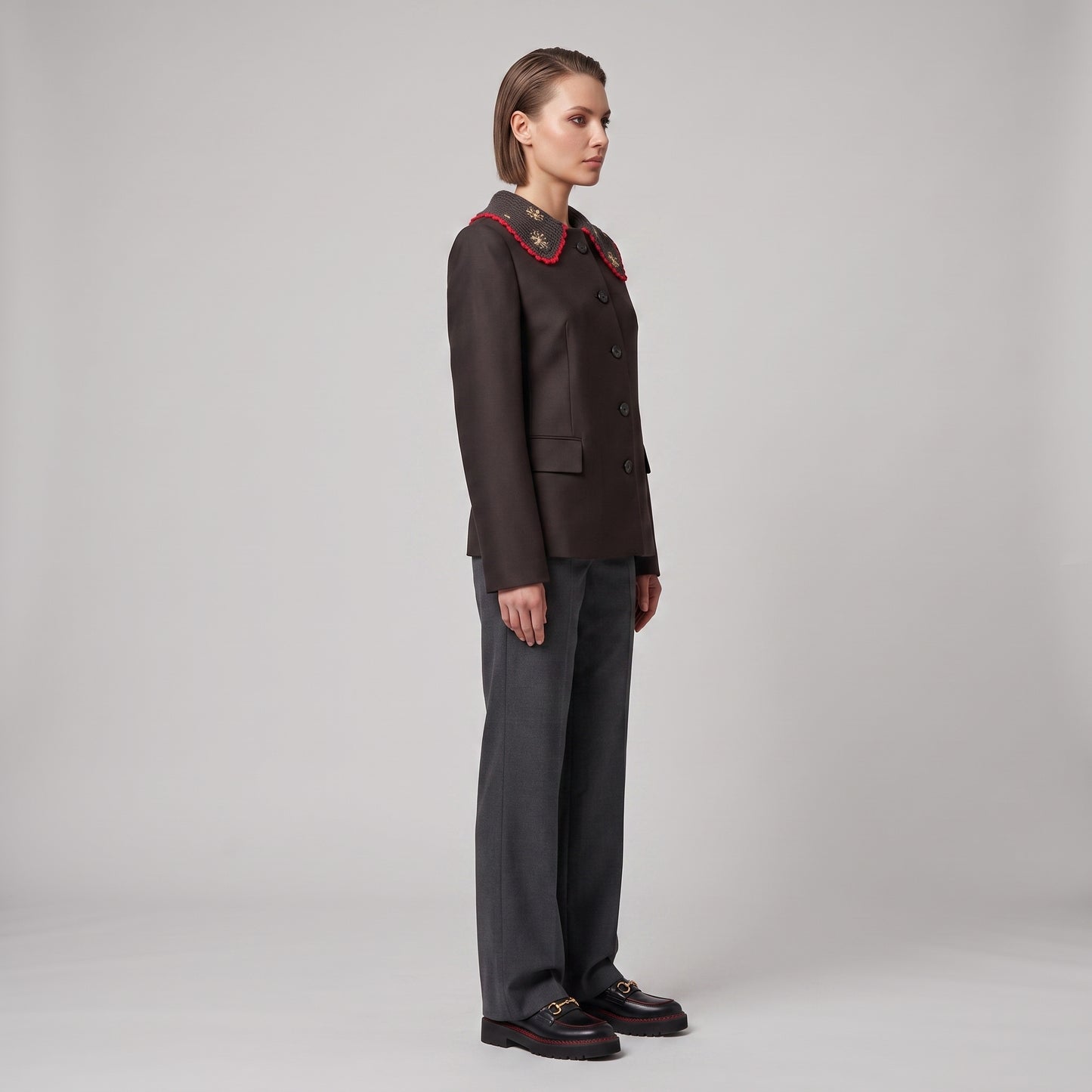 Embroidered Collar Tailored Jacket