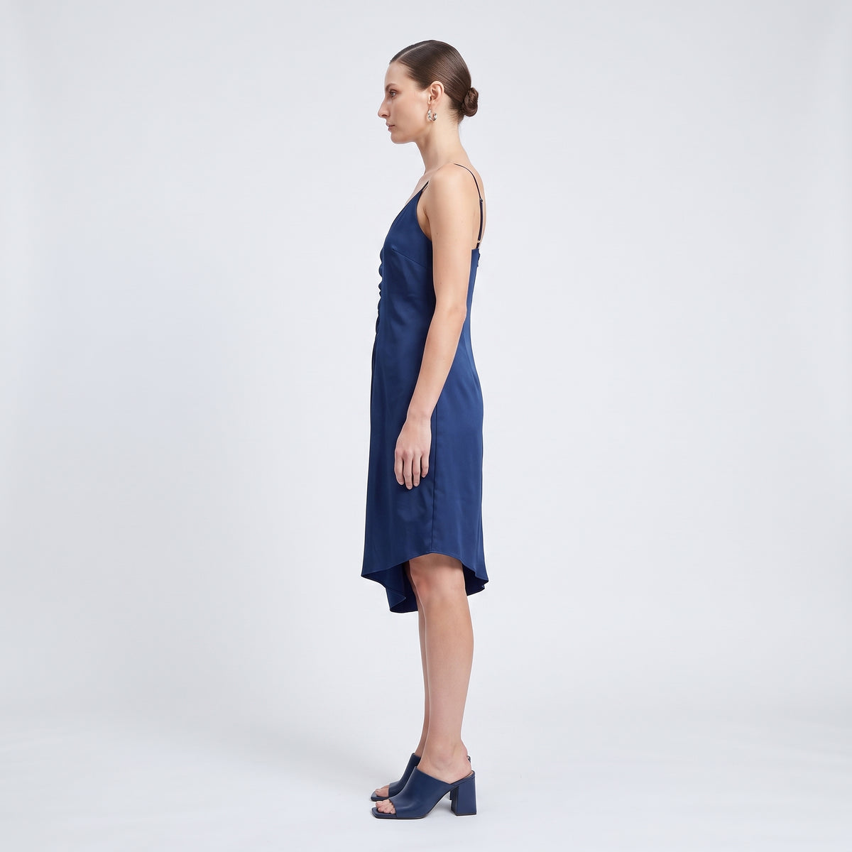 Satin Ruched Asymmetric Mini Dress